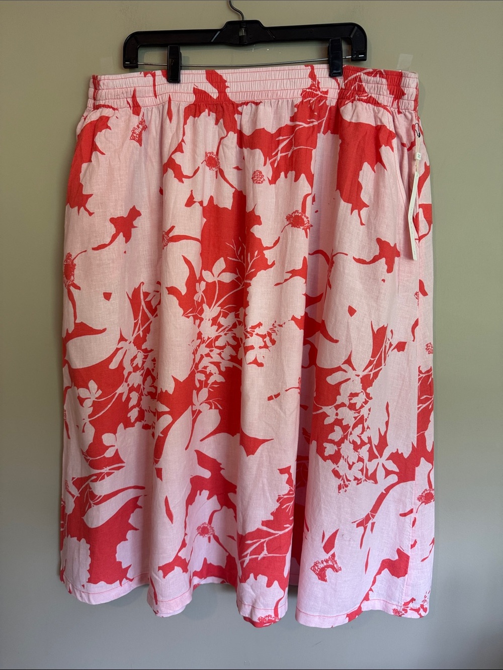 Caslon Plus Size Long Floral Linen skirt, pink orange, size XXL